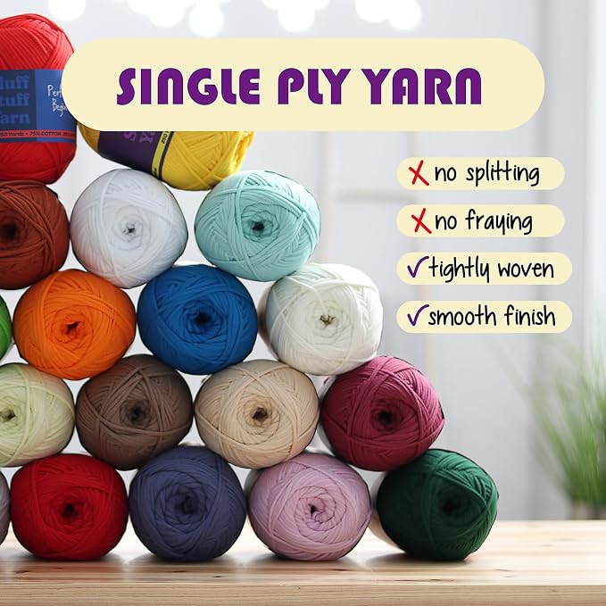 Soft Yarn for Crocheting – Crochet & Knitting Yarn, Beginner with Easy-to-See Stitches, 12 x 50g - 1200 Yards Amigurumi Yarns, Cotton-Nylon Blend Tshirt Yarns for Crocheting, Worsted Weight 4
