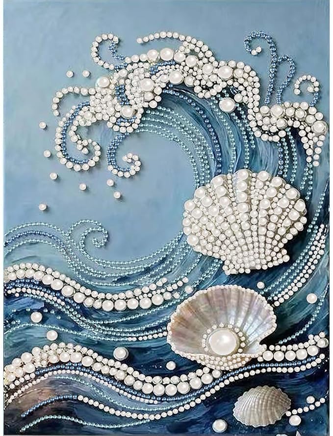 Sea wave Pearl Diamond Art Kits for Adults,Full Drill Gem Art 11.8X11.8In | 5D Diamond Painting Kit ,DIY Diamond Dots Art Craft, Beginners Home Wall Decor