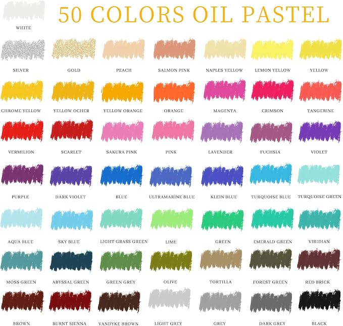 Artecho Oil Pastels Set of 50 Colors (8 x 60 mm) | Soft Oil Pastels, For Art Painting, Drawing, Blending, For Artists, Teachers