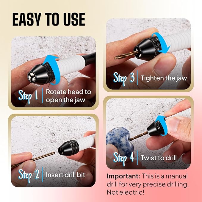 Pin Vise Hand Drill Manual with Micro Drill Bits, Jewelry Drill for Resin