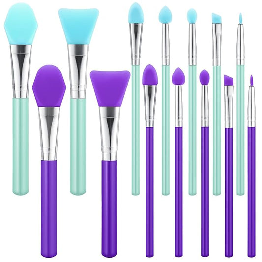 14PCS Silicone Brush Applicator Kit, Resin Brush Applicator UV Resin Brushes Applicators Jelly Brushes Applicators for Cream Makeup Products and Epoxy Art Crafting, Green/Purple