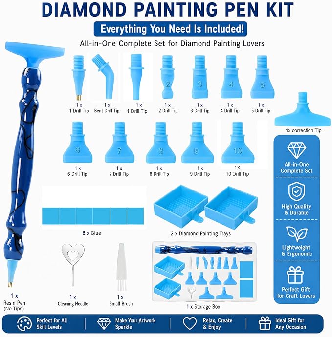 ZYNYXY 25PCS Ergonomic Diamond Art Pens Kits, Resin Diamond Painting Pen with Multifunctional Plastic Screw Thread Tips for 5D Diamond Painting (Black Stripe Blue)