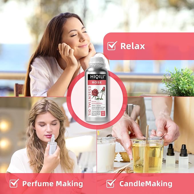 HIQILI Rose Essential Oil Large Capacity for Skin Care & Body Massage