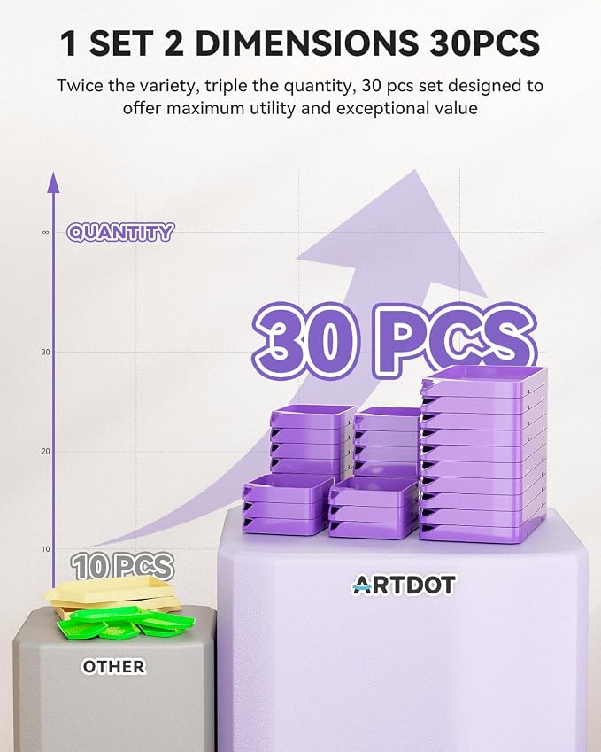 ARTDOT 30-Piece Stackable Tray Set Diamond Art Kits for Adults, Interlocking Diamond Painting Accessories and Tools(Purple)