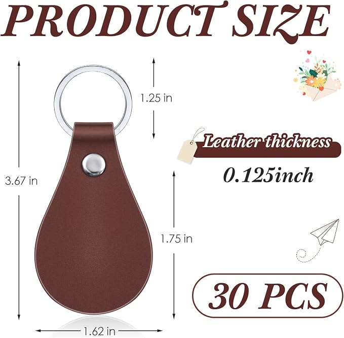 Taiyin 30 Pcs Leather Key Fob Kit PU Leather Keychain Blanks, Brown