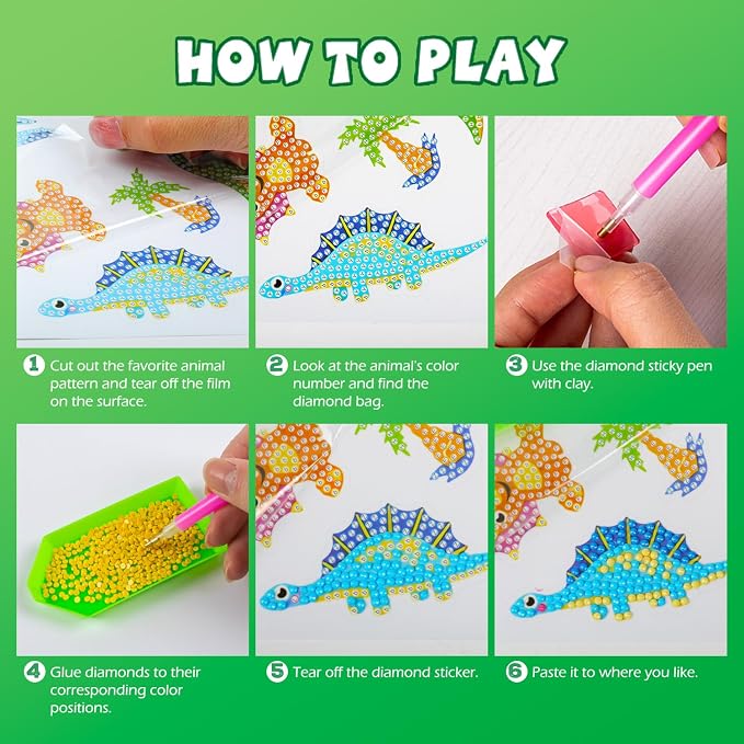 Labeol Diamond Art Kits for Kids Boys and Girls Ages 6-8-10-12 Easy to DIY Creative Diamond Art Sticker Craft by Numbers Kits for Kids and Adult Beginners (Jungle Animals)