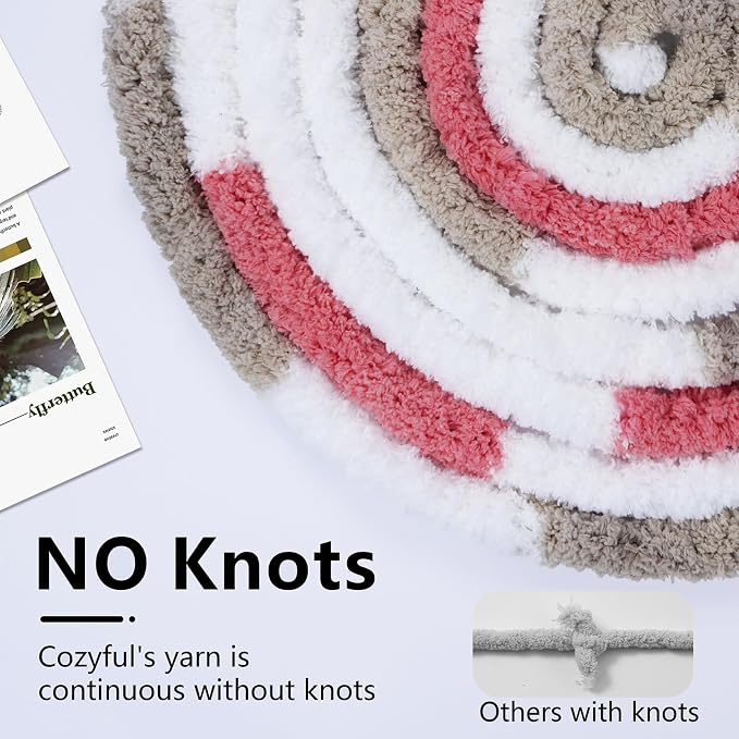 Cozyful Chunky Yarn for Hand Knitting - #10 Chunky Chenille Blanket Yarn, Jumbo Big Thick Chunky Yarns for Crocheting, Tie Dye Bulky Knit Yarns, 8 Skein (20 yds 8 oz Each Skein), Khaki & Rose & White