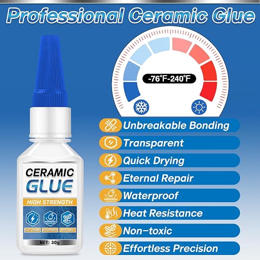 Ceramic Glue Repair Kit, Ceramic Glue for Pottery, Porcelain, Mugs, Dishes, Glass and More, Waterproof & High Temperature Resistant