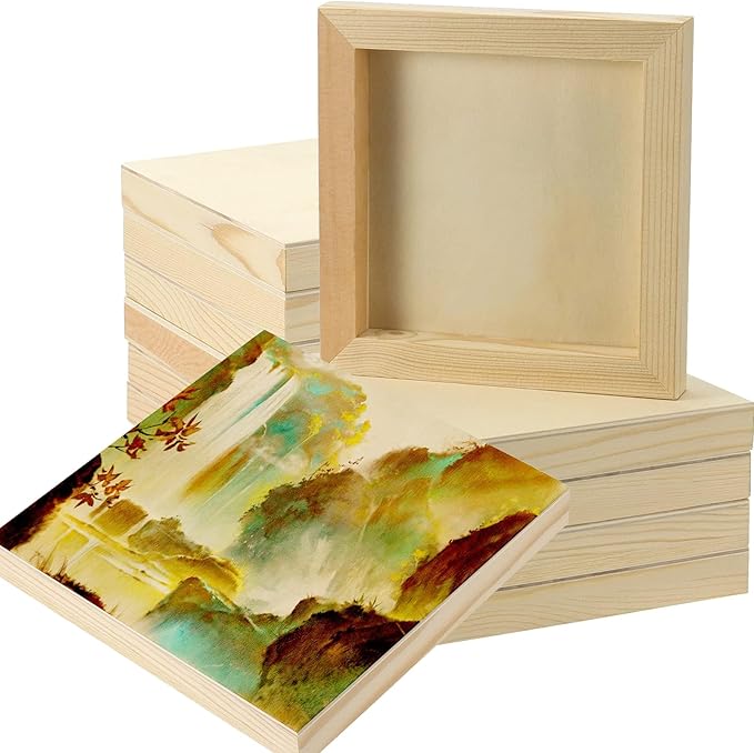JOIKIT 14 Pack 6 x 6 x 0.78 Inch Wood Canvas Panels, Wooden Canvas Board Unfinished Square Wood Cradled Painting Panel Boards, Artist Wooden Canvases for Burning, Pouring, String Art, Crafts