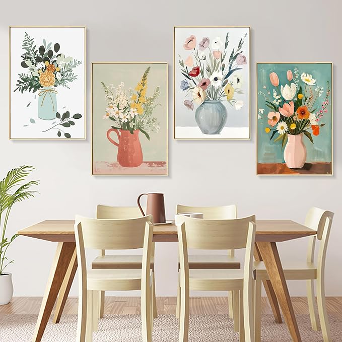4 Pack Framed Paint by Numbers Kit for Adults with Wooden Easel, Flowers Easy Paint by Number Kits with Frame, DIY Acrylic Watercolor Adult Paint by Number Kits on Canvas for Home Decor 8x12 Inch