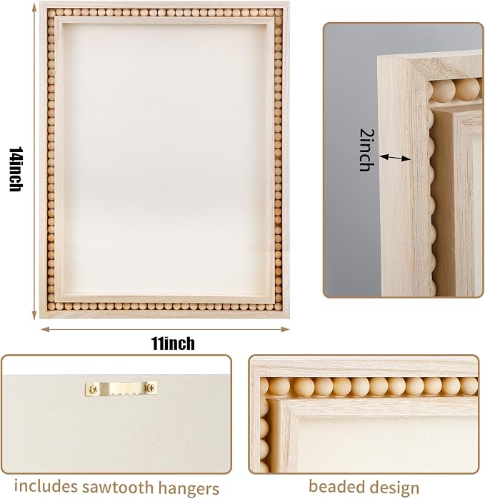 Wenqik 4 Pack Beaded Wood Panels Boho Style Wood Canvas Board Unfinished Wooden Panel Boards for DIY Crafts Painting Pouring Drawing Art Projects(14 x 11 Inch)