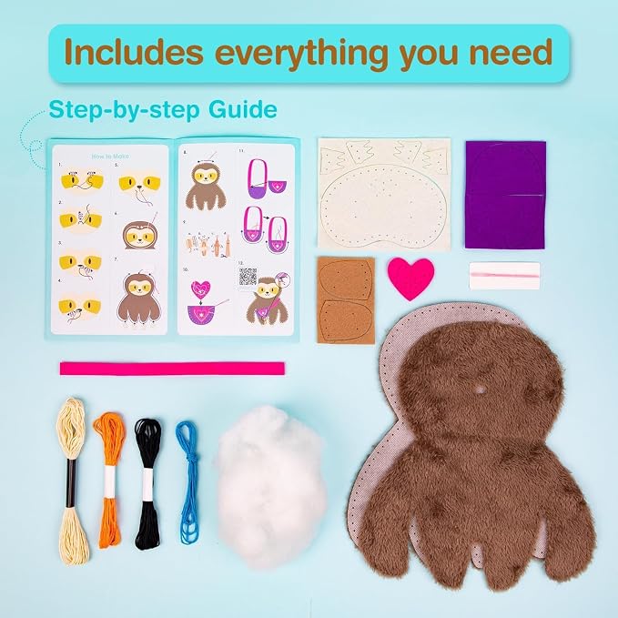 Avenir My First Sewing Kit for Kids 6-8, Sloth Stuffed Animal Craft Set