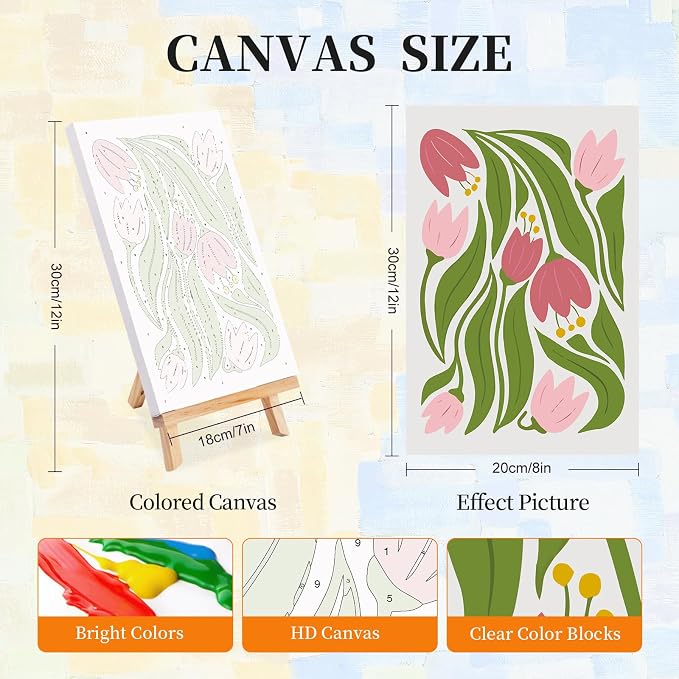 Okarina 4 Pack Paint by Numbers Kit for Adults with Frame, Easy Flower | DIY Acrylic Painting Kit with Wooden Easel, Framed Paint by Number for Beginners, Home Wall Decor & Gift, 8 x 12 Inch