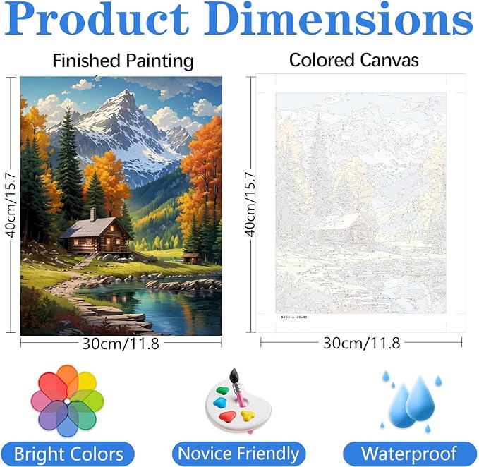 4 Pack Paint by Numbers Kit for Adults, Landscape Paint by Numbers Kits | Mountain Cabin Paint by Numbers for Adults, DIY Easy Painting by Numbers for Adults Beginners Wall Art Decor Gifts 12x16 Inch