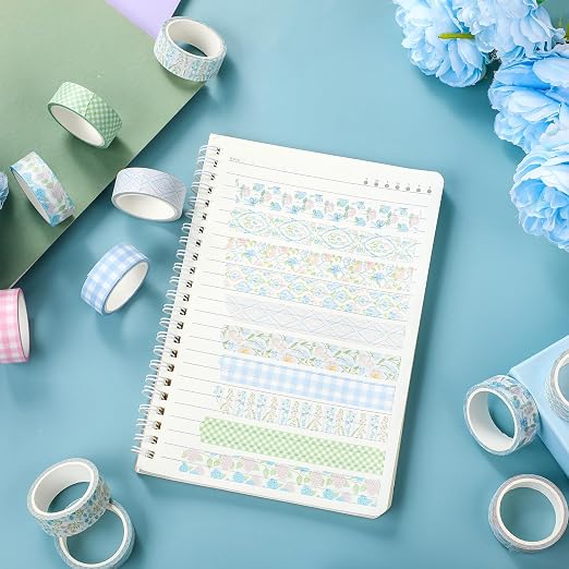 12 Rolls Floral Washi Tape Set,Pink and Blue,Flowers | Watercolor Flowers Design for Scrapbook Journal DIY Craft School Supplies, 15 mm Vintage Decorative Masking Washi Tapes