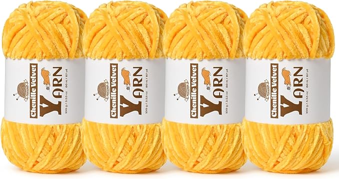 Chenille Crochet Golden Yellow Yarn 4 Pack