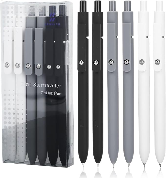 Ddaowanx Gel Pens,6 Pcs 0.5mm Retractable Quick Dry Black Ink Pens