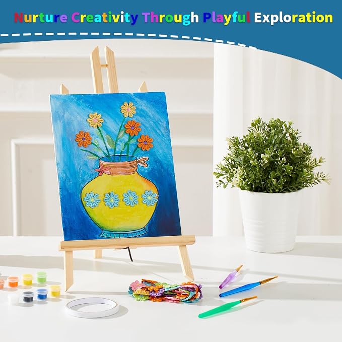 DIY Vase Pre Drawn Canvas Painting Kit, 3-Pack 8x10 Inch Canvas Panels, 40 Tassel Flowers, 8 Acrylic Paints, 3 Brushes & Double-Sided Tape, Creative Art Kit for DIY Projects & Crafting Fun
