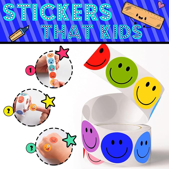 500Pcs Smiley Face Sticker Reward Stickers Rolls