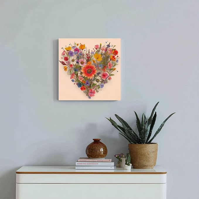 Gemozaic Flowers Paint by Numbers Kit for Adults with Frame and Easel, Heart Shaped Flowers Framed Adults' Paint by Number Kits for Mother's Day Gift,Home, Wall Decor, 8x8 Inch