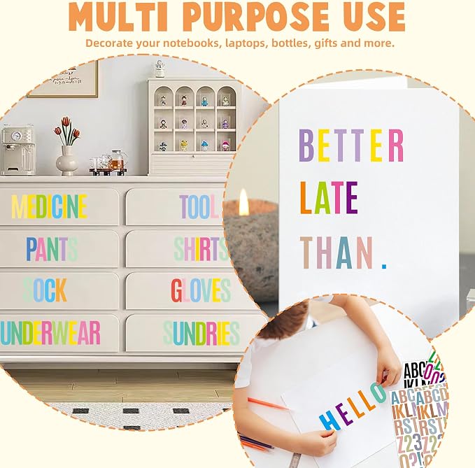 Letter Stickers 30 Sheets 1500 PCS Large Alphabet Sticker 2 Inch Vinyl Self Adhesive Stick on Stickers for Water Bottles Cup Mailbox Number Address Craft Scrapbooking Bulletin Board Decor (5 Colors)