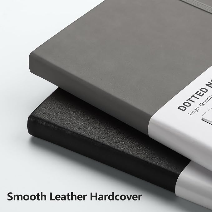 RETTACY Dotted Journal Notebook, 192 Pages, A5 Medium Size (5.7'' x 8.3'') | Leather Hardcover, 100 GSM Thick Paper, for Journaling, Planning, Tracking (Gray)