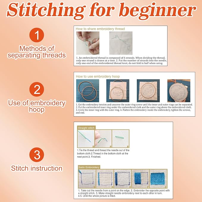 Mindsoft 3 Set Needlepoint Kit for Beginners with Hoop,Halloween Booklover | Bamboo Hoop Thread Needles Instructions, Easy Hand Embroidery for Beginners Home Crafts,Pre-stamped Funny Cute Designs