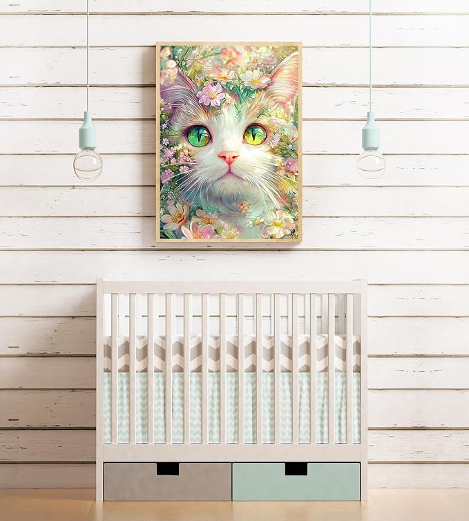 Cat Floral Diamond Art Kits for Adults, 5D Diamond Painting Kits for Adults
