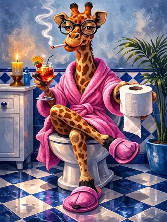 CHWGLFGG 5D Giraffe Diamond Art Kits for Adults Beginners 12x16inch | Cute Animal on Toilet Diamond Painting Kit, DIY Full Round Drill Paint by Diamonds Dot Gem Art for Adult, Home Wall Decor