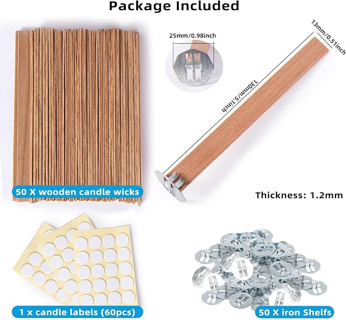 Thicken Smokeless Cherry Wood Wicks for Candles, 50 Set Candle Wick