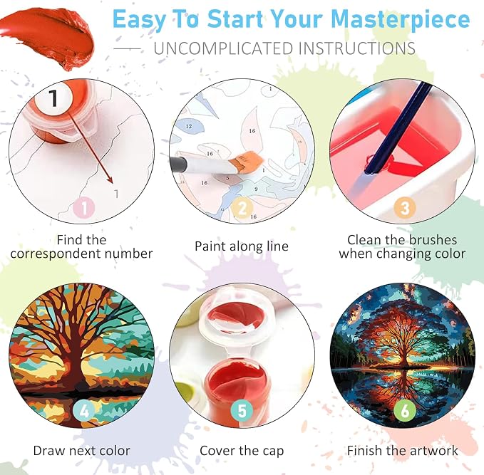 Paint by Numbers Kit for Adults, Tree of Life Acrylic Canvas Painting Set | 16x20 Inch, DIY Number Painting Craft Kit for Adults Beginners, Home Wall Decor, Stress Relief Relaxing Hobby Gift
