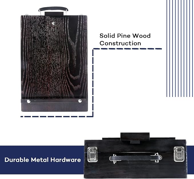 Artkey Tabletop Box Easel, Pine Wood Portable Artist Easel with Storage Case (4 Compartments), Adjustable 0-90° Angle, Carry Handle, for Canvas up to 22.6"