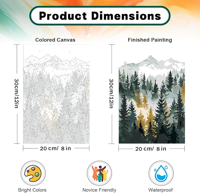 Framed Paint by Numbers Kit for Adults Beginner & Kids Age 8-12, Easy Landscape Adult Paint by Number Kits on Canvas, DIY Acrylic Forest Number Painting for Adults Mountain for Home Decor 8x12 Inch