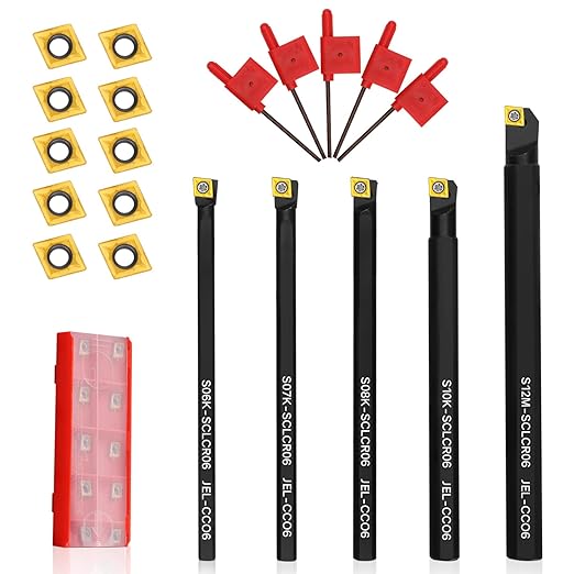 S06K/S07K/S08K/S10K/S12M-SCLCR06 Indexable Lathe Turning Tool 15Pcs Kit, 5Pcs Metal Lathe Tools Holder Set, with 10Pcs CCM21.51/CCMT060204 Carbide Inserts Turning Inserts Carbide Turning Tool