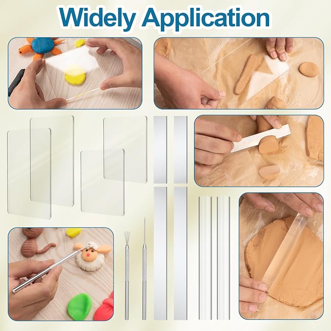 Amrules 12 Pcs Polymer Clay Tools Kit, Acrylic Rollers & Cutters for Adults | Sturdy Carbon Steel & Acrylic, 4 Sheets, 2 Rollers, 4 Cutters with Case & Texture Tools, for Shaping, Carving & Crafts