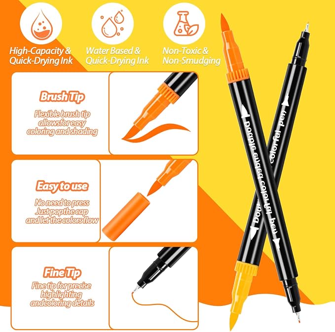 Coloring Markers, Dual Fine Tip And Brush Tip Markers Pens for Adult Coloring Book, 36 Colors Dual Marker Water-Based, Art Drawing Supplies Marker s Kit for Calligraphy, Illustrations, DIY Crafts