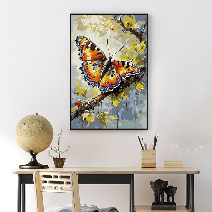 Yezavesu Framed Paint by Numbers Kit for Adults Beginner & Kids Ages 8-12, Butterfly Paint by Numbers with Frame, DIY Number Painting for Adults Butterfly for Home Wall Decor Gift 8X 12 inch | With Frame Canvas 8x12 inch, DIY Acrylic Painting by Number...