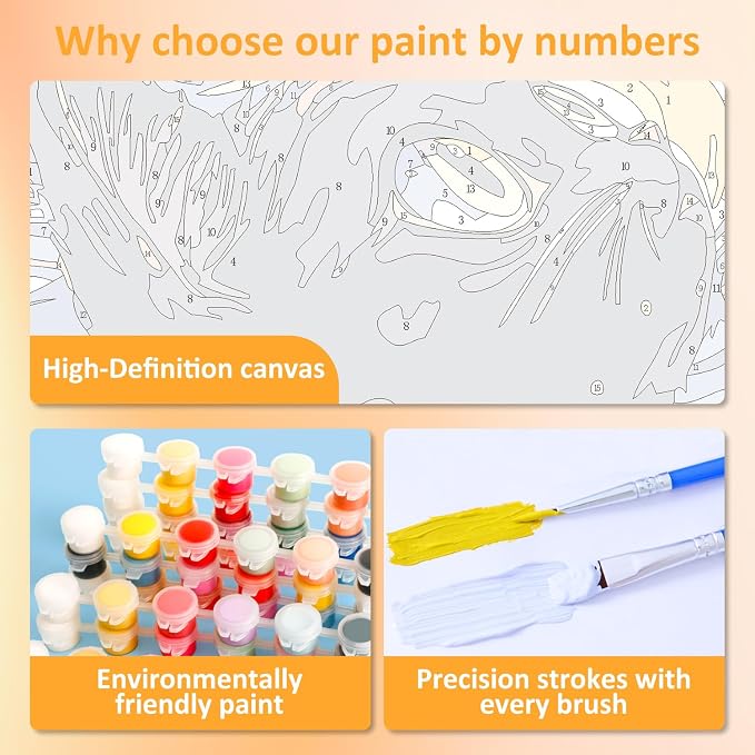Mandun Lucky Leopard Paint by Numbers Kit for Adults, 3 Pack, 7.8x11.8 inch | DIY Painting Kits Crafts for Adults, Relieve Stress, Frame Canvas, Wooden Easel, Gift Box, Home Wall Decor