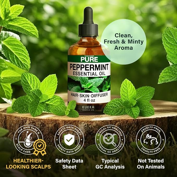 KUKKA Peppermint Essential Oils - 4 Fl Oz - for Hair, Skin, Diffuser, Aromatherapy & DIY Soap Making Scent (Pack of 2)