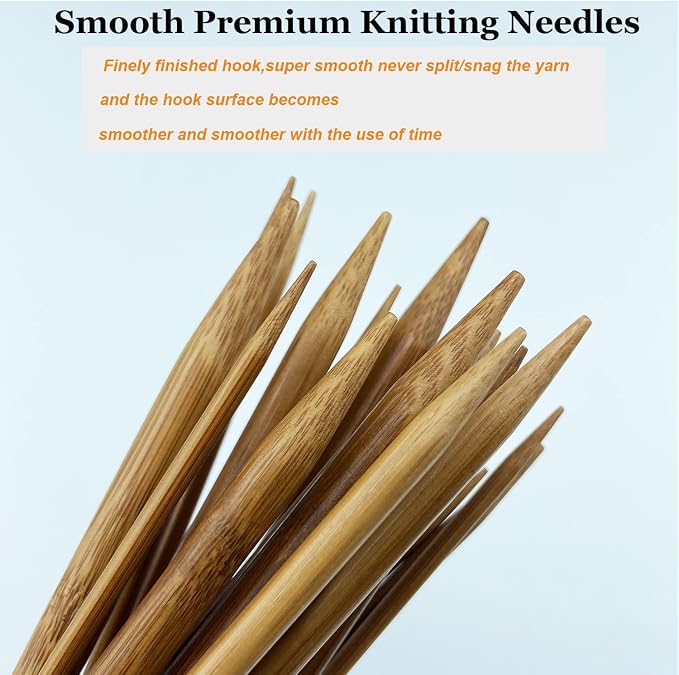 Mdoker Bamboo Knitting Needle Set with Case 36pcs Straight Single Pointed Kniting Needles 13.5inch Length Sweater Needles for DIY Knitting Projects(2mm-10mm) Knitting Set with Accessories