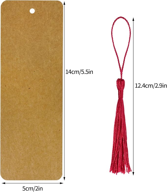 choyaxo 120 Pcs Kraft Paper Blank Bookmarks with 100 Pcs Colorful Tassels Paper Bookmarks for DIY Art Projects, School Supply, Gifts Tags 5.5x2 inch (120)