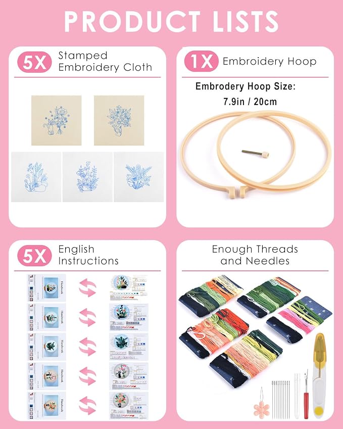 TINDTOP Embroidery Kit for Adults, Embroidery Kit for Beginners Include Embroidery Cloth Hoops Threads for Craft Lover Hand Stitch with Embroidery Skill Techniques (Black Cat) | with Stamped Patterns, Hoop, Tools, Colorful Threads with Needles, Instruc...