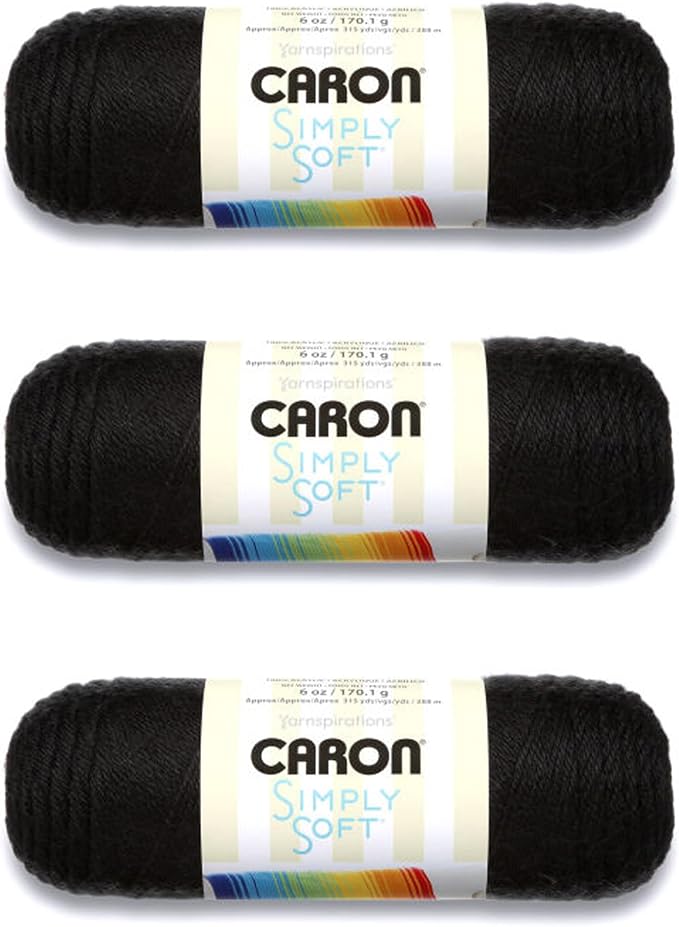 Caron Simply Soft Yarn for Crocheting & Knitting, Black, 3-Pack | #4 Worsted Medium, Soft 100% Acrylic Yarn for Crochet, Knitting, Blankets and Crafts, 315 Yards, 170.1g/6oz per skein