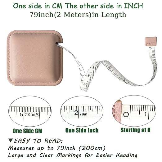 Tape Measure for Body Measuring Medical Body Cloth Tailor Craft Dieting Measuring Tape, 79 Inch/2 M Dual Sided Retractable Measuring Tape for Body Fabric Sewing Measurements Square(Pink)