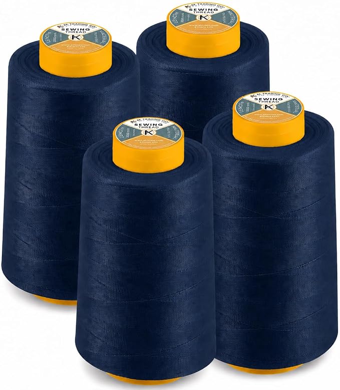 AK TRADING CO. 4-Pack Navy Blue All Purpose Sewing Thread Cones (6000 Yards Each) of High Tensile Polyester Thread Spools for Sewing, Quilting, Serger Machines, Overlock, Merrow & Hand Embroidery