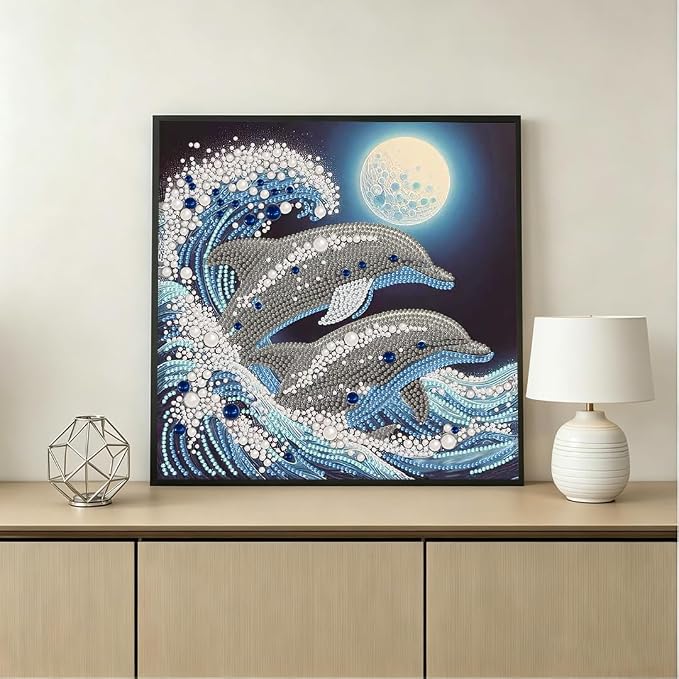 Dolphin Pearl Diamond Art Kits for Adults,Full Drill Dot Art 11.8 x 11.8In | 5D Diamond Painting Kits ,DIY Diamond Dots Gem Art Craft, Beginners Home Wall Decor