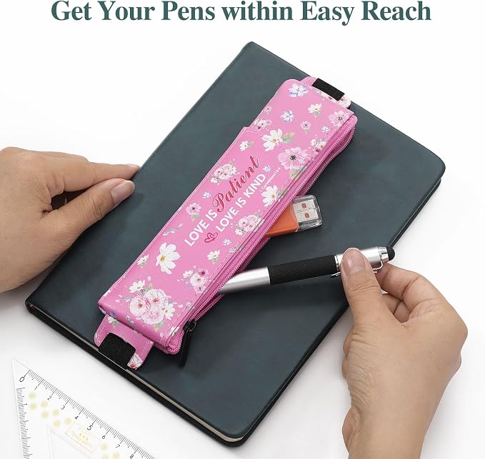 MoKo Elastic Pen Holder for Notebook, 4 Pack PU Leather Pouches with Pocket