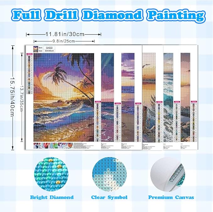 DOTSOPS 6 Pack Beach Diamond Painting Kits Art Adults Painting Kits | Crafts DIY 5D Diamond Art Packs Kits,Full for Adults,Beginner Home Wall Decoration Gift 11.8 x 15.7 Inches