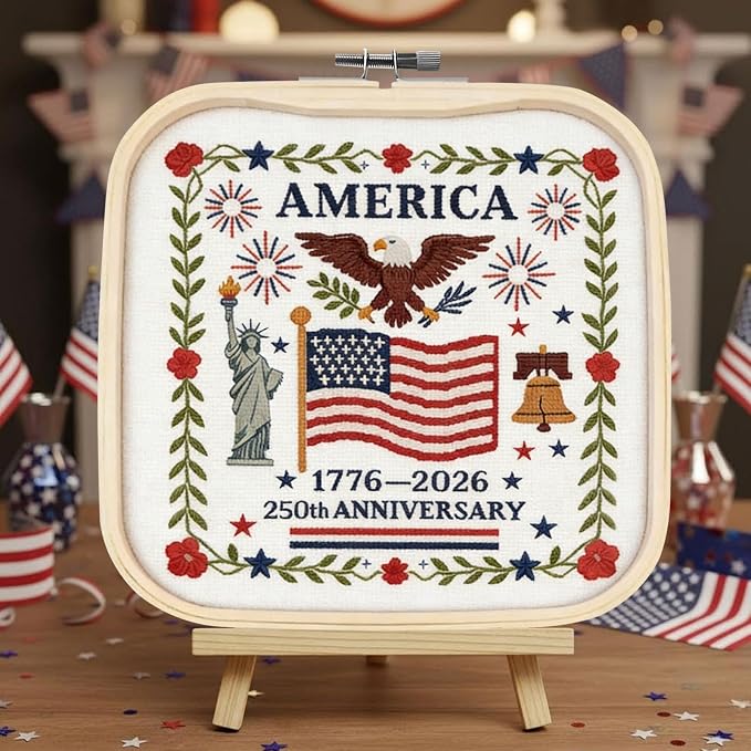 US 250th Anniversary Embroidery Kit, Patriotic Embroidery Kits for Beginner