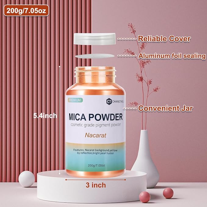 Mica Powder,7.05OZ（200g）,Nacarat Mica Powder Pigment for Epoxy Resin，Lip Gloss，Car Paint，Dye，Soap Making，Nail Polish,Epoxy Resin,Candle Making,Bath Bombs